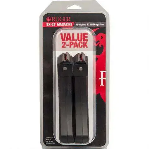 Ruger 90548 BX-25 22 LR Ruger 10/22,SR-22,Charger,77/22 25rd Black Detachable 2 Per Pack