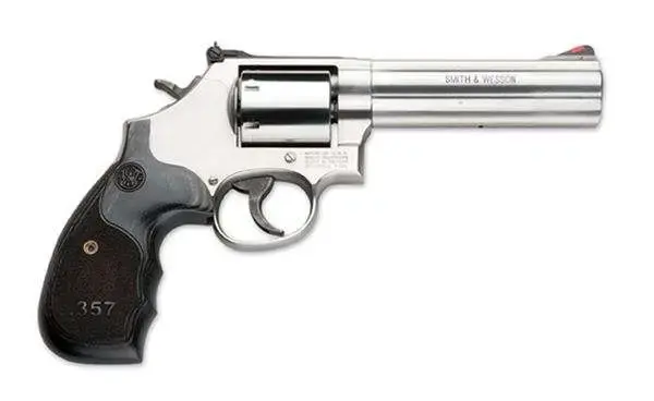 S&W Model 686 Plus 357 Mag Stainless Steel 5" Barrel & 7rd Cylinder, Black/Silver Custom Wood Grip