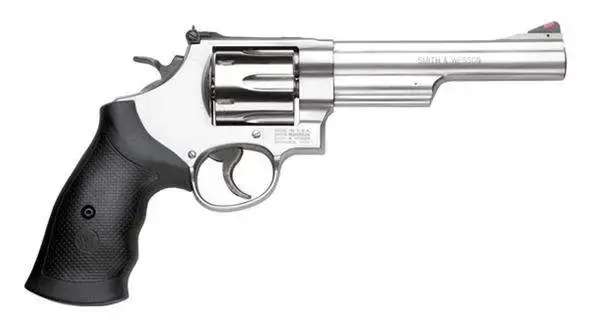 Smith & Wesson 163606 629 44 Rem Mag 6 Round 6" Stainless Steel Black Polymer Red Ramp Front Sight White Outline Rear Sight