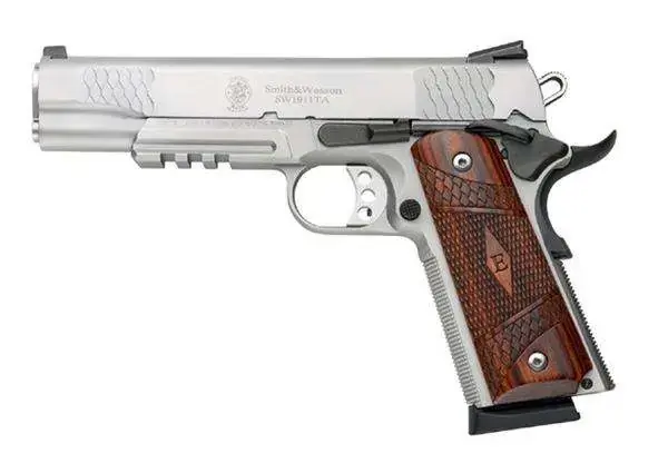 S&W1911 E-Series 45 ACP 5" Barrel 8+1, Laminate Wood E Series Grip, Tactical Accessory Rail