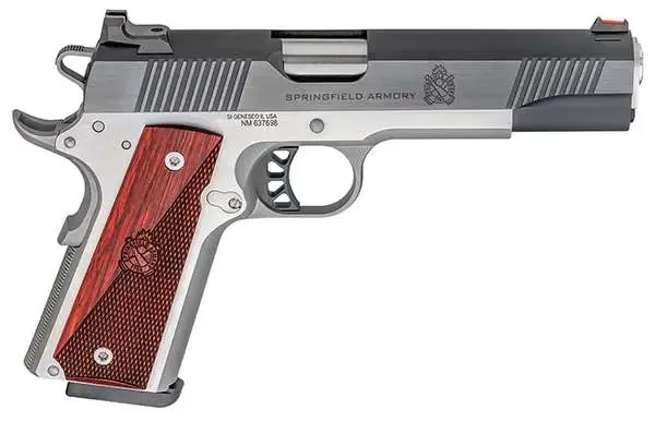 Springfield 1911 Ronin 45 ACP 8+1 5" Barrel, Hybrid Smooth/Checkered Crossed Cannon Wood Laminate Grip
