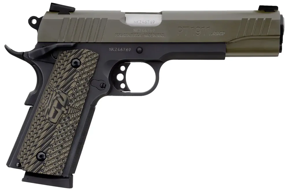 Taurus 1191101MGVZ 1911 45 ACP 5" 8+1 Black Green Cerakote Slide Brown VZ Grip