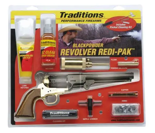 Traditions FRS18511 1851 Navy Break Open .44 Cal #11 Percussion 7.38" 6rd Brass Frame Blued Barrel & Cylinder Walnut Grip (Redi-Pak)
