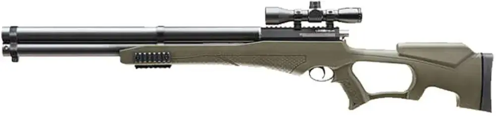 Umarex USA 2252660 Air Saber Combo PCP Umarex Straight Flight Technology Arrows 1rd Black Green Fixed Thumbhole Stock Axeon Optics 4x32mm