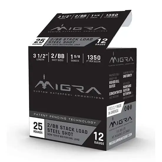 MIGRA AMMUNITION M12LS2BB Combinational 12 Gauge 3.50 1 5/8 oz 2,BB Shot 25 Round Box