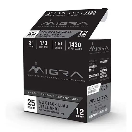 MIGRA AMMUNITION M12S13 Combinational 12 Gauge 3 1 1/4 oz 1, 3 Shot 25 Round Box