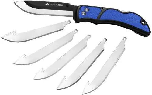 Outdoor Edge RLU40C Razor-Lite EDC 3.50" Drop Point Tanto Plain Polymer Black, Blue Inserts Handle Folding