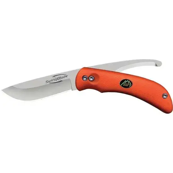 Outdoor Edge SZ20NC SwingBlade 3.60"/3.20" Drop Point Skinner/Gut Hook Plain Blaze Orange TPR Handle Folding