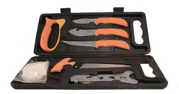 Outdoor Edge WP2 Wild Pak Multiple Skinner w/Gut Hook/Saw/Caper Plain/Saw FRN Orange Handle