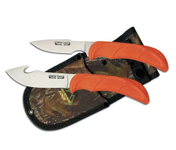 Outdoor Edge WR1C WildPair 2.50"/4" Gut Hook/Caper Plain/Gut Hook Blaze Orange TPR Handle Fixed