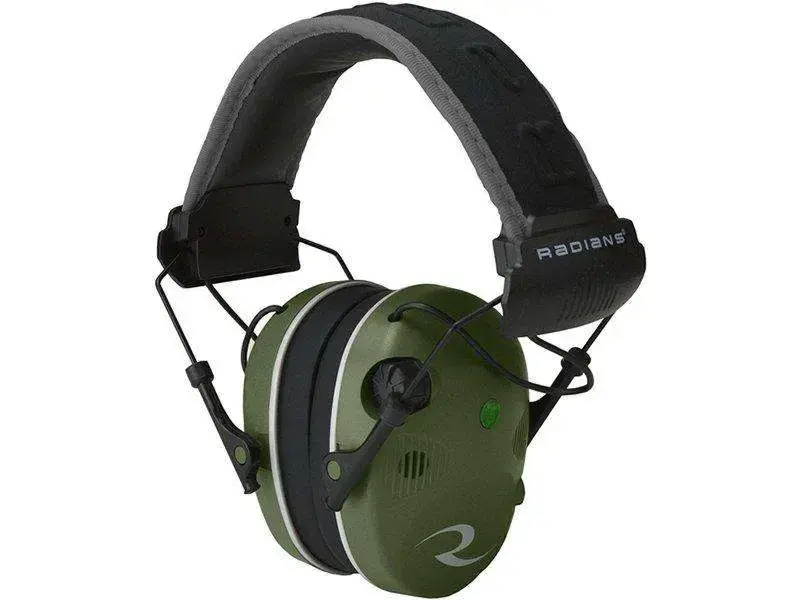 Radians R3400EQCS R-3400 Quad Mic Electronic Muff 24 dB Over the Head OD Green Ear Cups w/Black Band