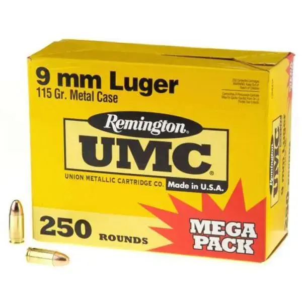 Remington Ammunition L9MM3A UMC 9mm Luger 115 gr Full Metal Jacket (FMJ) 250 Round Box (Mega Pack)