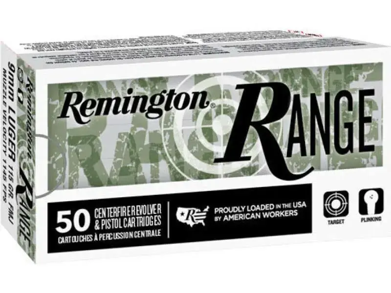 Remington Ammunition 28564 Range 9mm Luger 124 gr Full Metal Jacket (FMJ) 50 Round Box