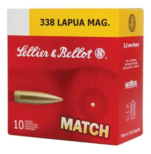 Sellier & Bellot SB338LMA Rifle 338 Lapua Mag 250 gr Hollow Point Boat Tail (HPBT) 10 Round Box