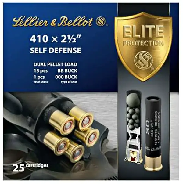 Sellier & Bellot SB410SDA Shotgun 410 Gauge 2.5 15 Pellets 000 Buck Shot 25 Round Box