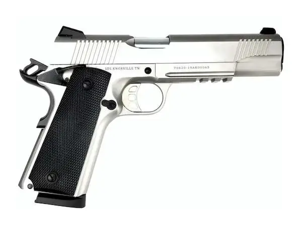 SDS Imports 1911DSS45R 1911 A1 Duty with Rail 45 ACP 5" 8+1 Stainless Steel Black Polymer Grip
