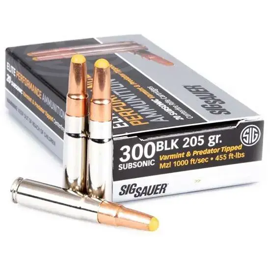 Sig Sauer E300H2SBR20 Elite Hunter Tipped 300 Blackout 205 gr Tipped Hunting Subsonic 20 Round Box