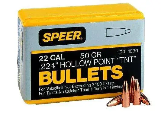 Speer 1030 TNT .22 Cal .224 50 gr Jacketed Hollow Point (JHP) 100 Per Box