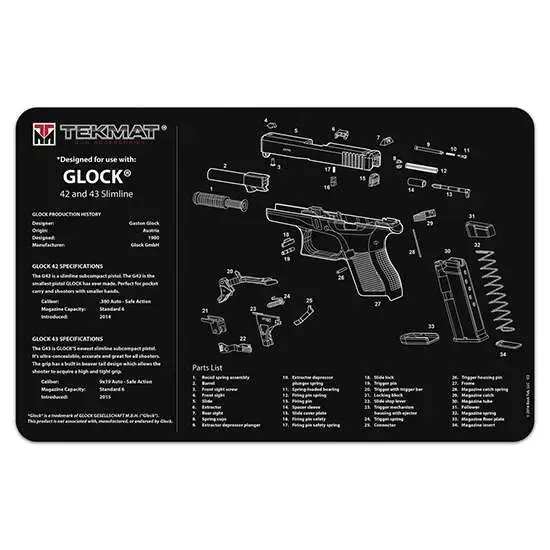 TekMat TEKR17GLOCK4243 Original Cleaning Mat Glock 42/43 Parts Diagram 11" x 17"
