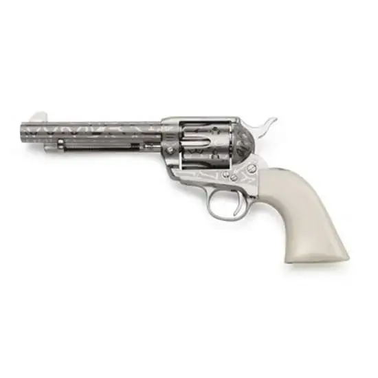 Taylors and Company OG1405 1873 Cattleman 357 Mag 6 Round 5.50" Nickel Engraved White PVC Grip