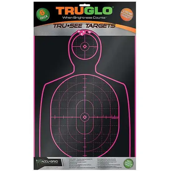 Truglo TG13P6 Tru-See Self-Adhesive Paper 12" x 18" Silhouette Black Target Paper w/Black Target & Pink Accents 6 Per Pack