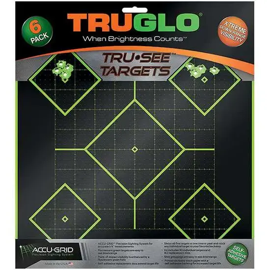 Truglo TG14A6 Tru-See Self-Adhesive Paper 12" x 12" 5-Diamond Black Target Paper w/Green Accents 6 Per Pack
