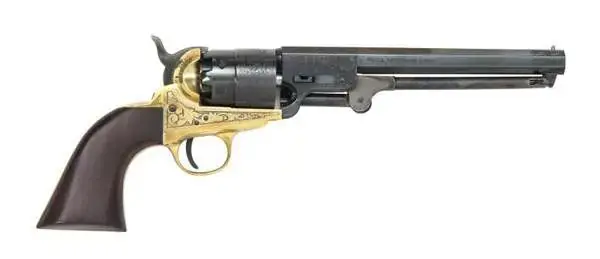 Traditions FR185118 1851 Navy Break Open 44 Cal #11 Percussion 7.38" 6rd Brass Engraved Frame Blued Engraved Barrel Blued Cylinder Walnut Grip
