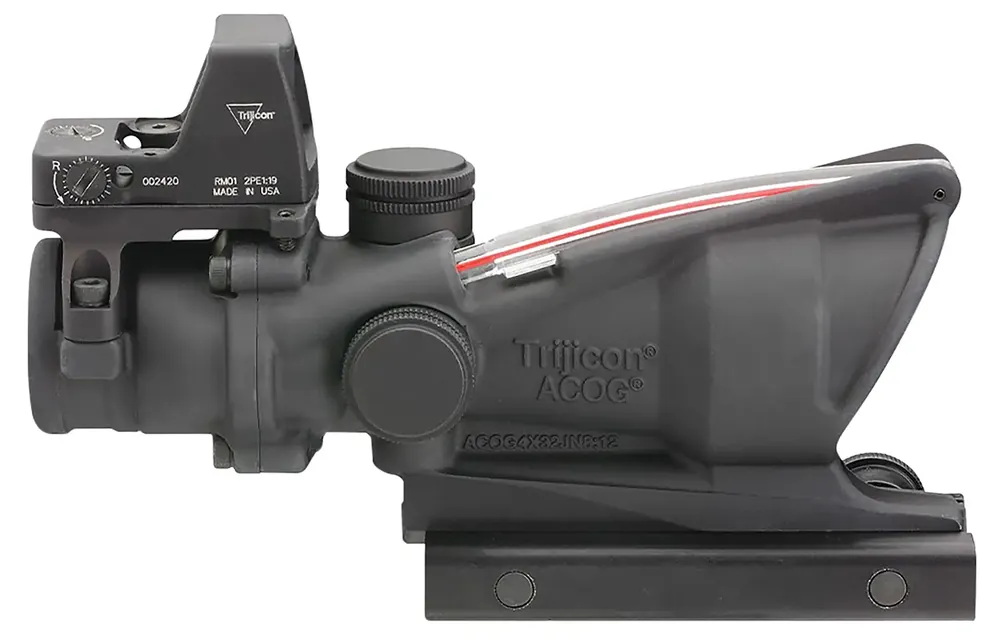 Trijicon 100550 ACOG with RMR Type2 4x 32mm Obj 36.80 ft @ 100 yds FOV Matte Black Finish Dual Illuminated Red Crosshair 223 Ballistic