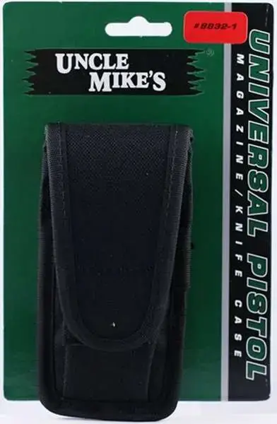 Uncle Mikes 8832 Universal Single Mag/Knife Pouch 2.25" Black Cordura Belt Loop Mount for 9mm,40 S&W, Single Row 10mm,45ACP Metal Mag