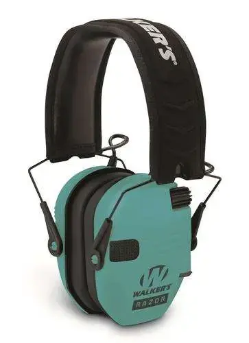 Walkers GWPRSEMLTL Razor Slim Electronic Polymer 23 dB Over the Head Light Teal Ear Cups w/Black Band