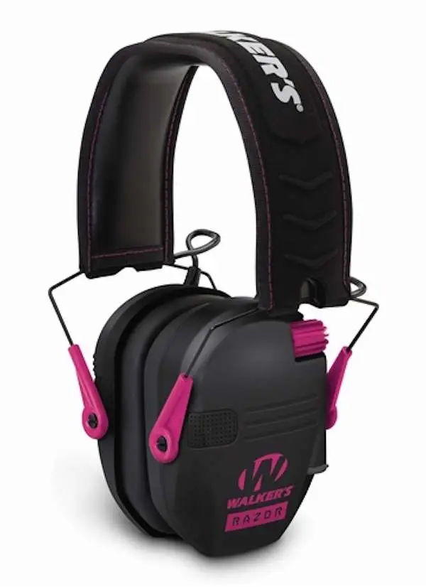 Walkers GWPRSEMPNK Razor Slim Electronic Polymer 23 dB Over the Head Black Ear Cups w/Black Badn & Pink Accents