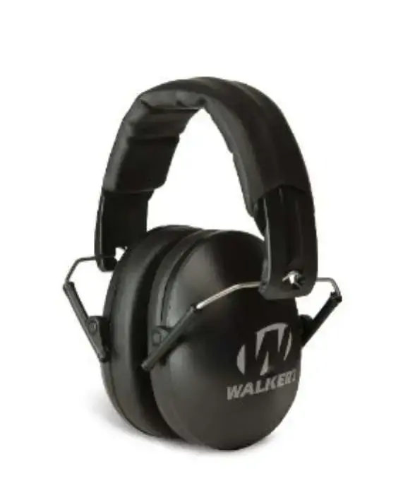 Walker's GWPYWFM2BLK Folding Muff Polymer 23 dB Over the Head Black Ear Cups with Padded Black Headband & White Logo for Youth, Women