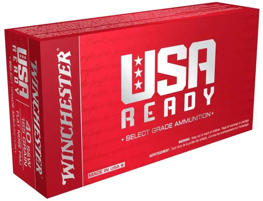 Winchester Ammo RED40 USA Ready 40 S&W 165 gr Full Metal Jacket Flat Nose (FMJFN) 50 Round Box