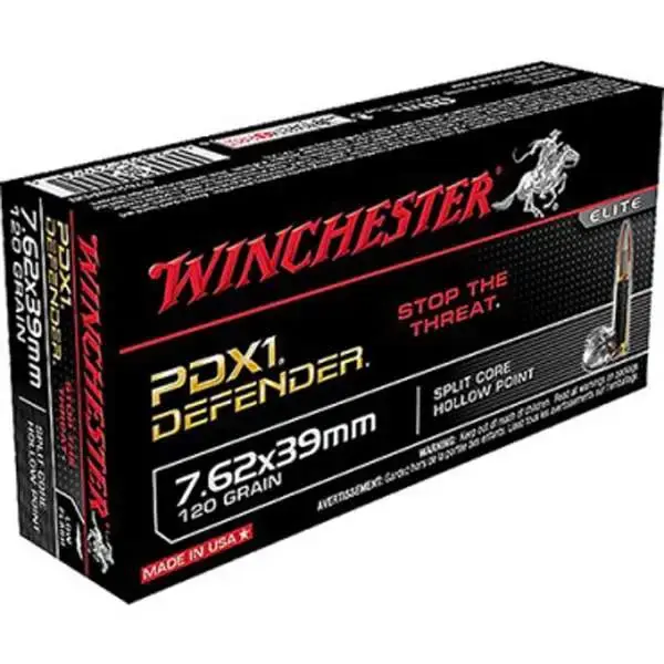Winchester Ammo S76239PDB Defender 7.62x39mm 120 gr Split Core Jacketed Hollow Point 20 Round Box