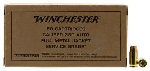 Winchester Ammo SG380W Service Grade 380 ACP 95 gr Full Metal Jacket Flat Nose (FMJFN) 50 Round Box