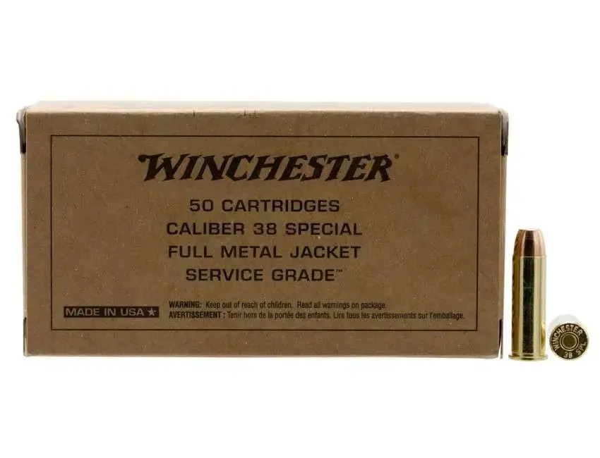 Winchester Ammo SG38W Service Grade 38 Special 130 gr Full Metal Jacket Flat Nose (FMJFN) 50 Round Box