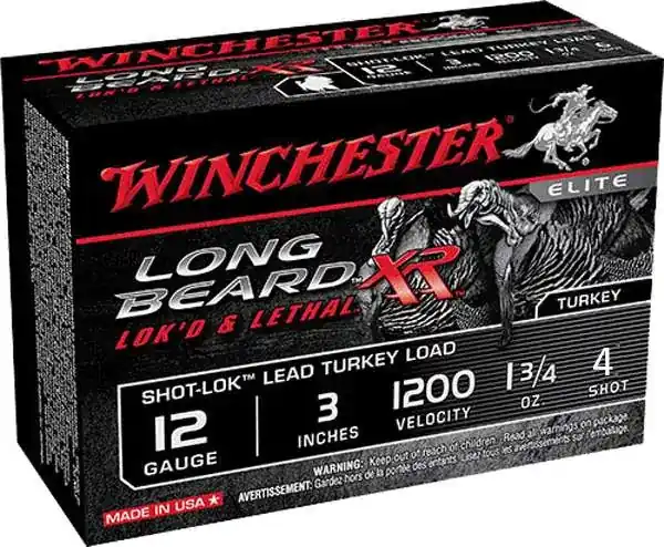 Winchester Ammo STLB1234 Long Beard XR Shot-Lok 12 Gauge 3 1 3/4 oz 4 Shot 10 Round Box