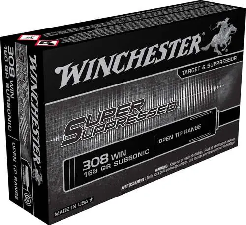 Winchester Ammo SUP308 Super Suppressed 308 Win 168 gr Open Tip Range 20 Round Box
