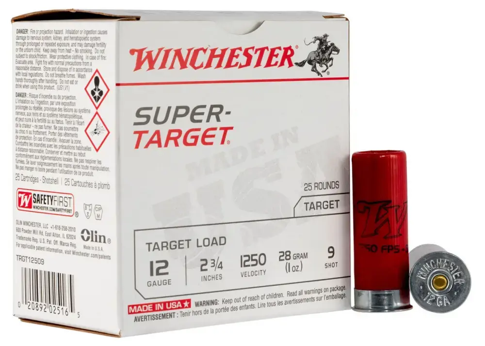 Winchester Ammo TRGT12509 Super Target 12 Gauge 2.75 1 oz 9 Shot 25 Round Box