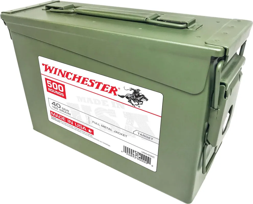 Winchester Ammo USA40AC USA 40 S&W 165 gr Full Metal Jacket (FMJ) 500 Round Box