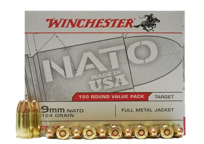Winchester Ammo USA9NATO USA 9mm NATO 124 gr Full Metal Jacket (FMJ) 150 Round Box