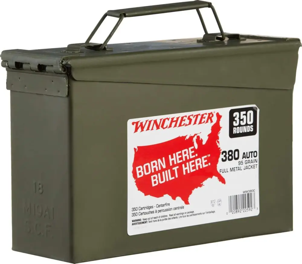 Winchester Ammo WW380C USA 380 ACP 95 gr Full Metal Jacket (FMJ) 350 Can/ 2 Cs