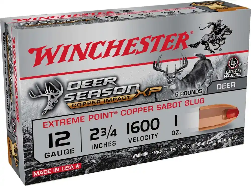 Winchester Ammo X12DSLF Deer Season XP Copper Impact 12 Gauge 2.75 1 oz Sabot Slug Shot 5 Round Box