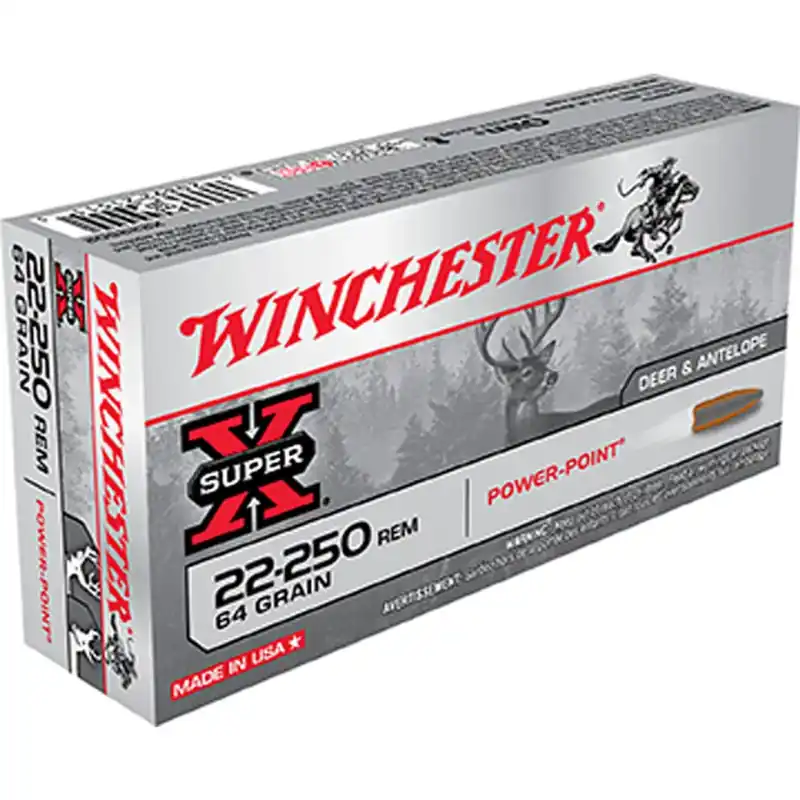 Winchester Ammo X222502 Super-X 22-250 Rem 64 gr Power-Point (PP) 20 Round Box