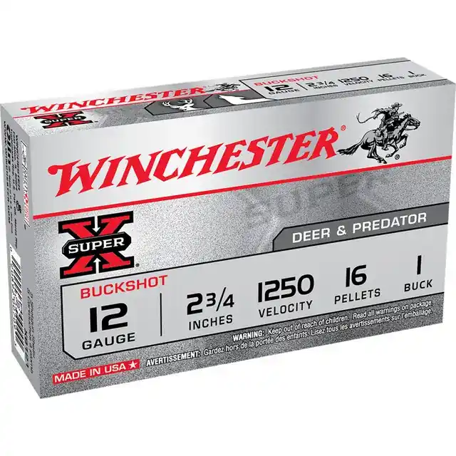 Winchester Ammo XB121 Super-X 12 Gauge 2.75 16 Pellets 1 Buck Shot 5 Round Box