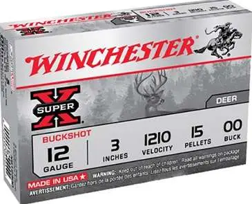 Winchester Ammo XB12300 Super-X 12 Gauge 3 Lead 15 Pellets 00 Buck Shot 5 Round Box