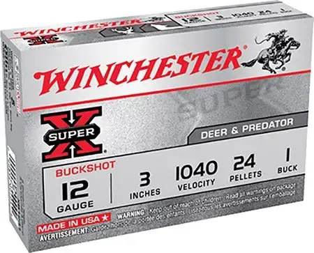 Winchester Ammo XB1231 Super-X 12 Gauge 3 24 Pellets 1 Buck Shot 5 Round Box