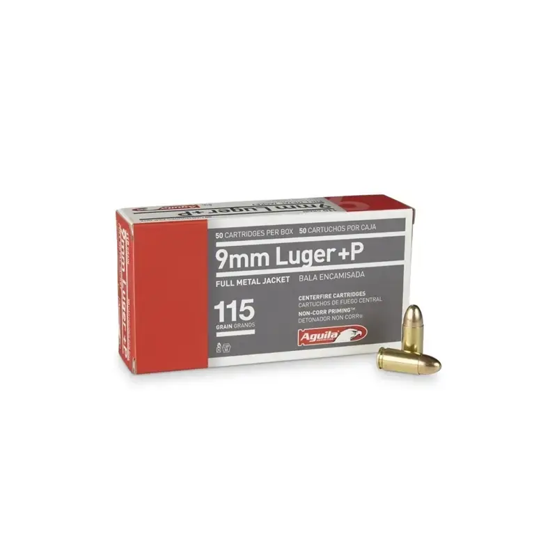 Aguila 1E092118 Pistol 9mm Luger +P 115 gr Full Metal Jacket (FMJ) 50 Round Box