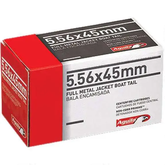Aguila 1E556126 Rifle 5.56x45mm NATO 55 gr Full Metal Jacket Boat Tail (FMJBT) 300 Bx/ 4 Cs (Bulk)