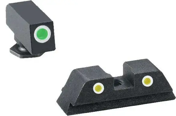 AmeriGlo GL115 Classic 3 Dot Night Sight Fits Glock 17/19 Tritium Green w/White Outline Front Tritium Yellow w/White Outline Rear